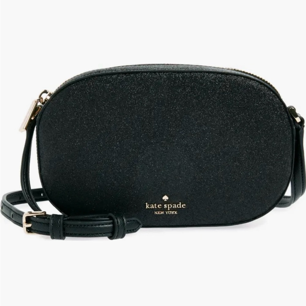 Kate Spade Black glimmer oval camera bag